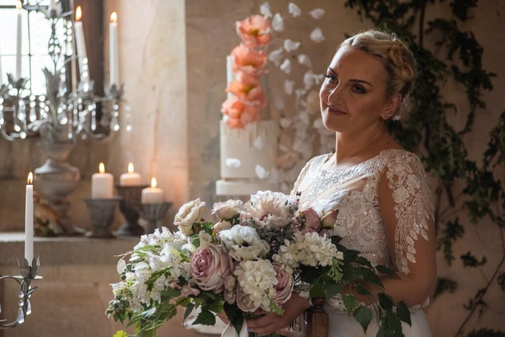 A happy bride at Bilsington Priory in Kent