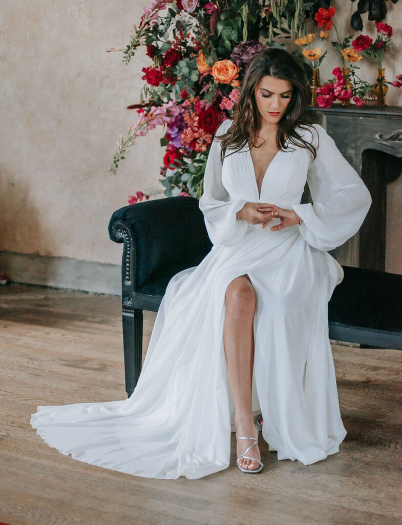 A bride sat in Great Hall of the Bilsington Priory