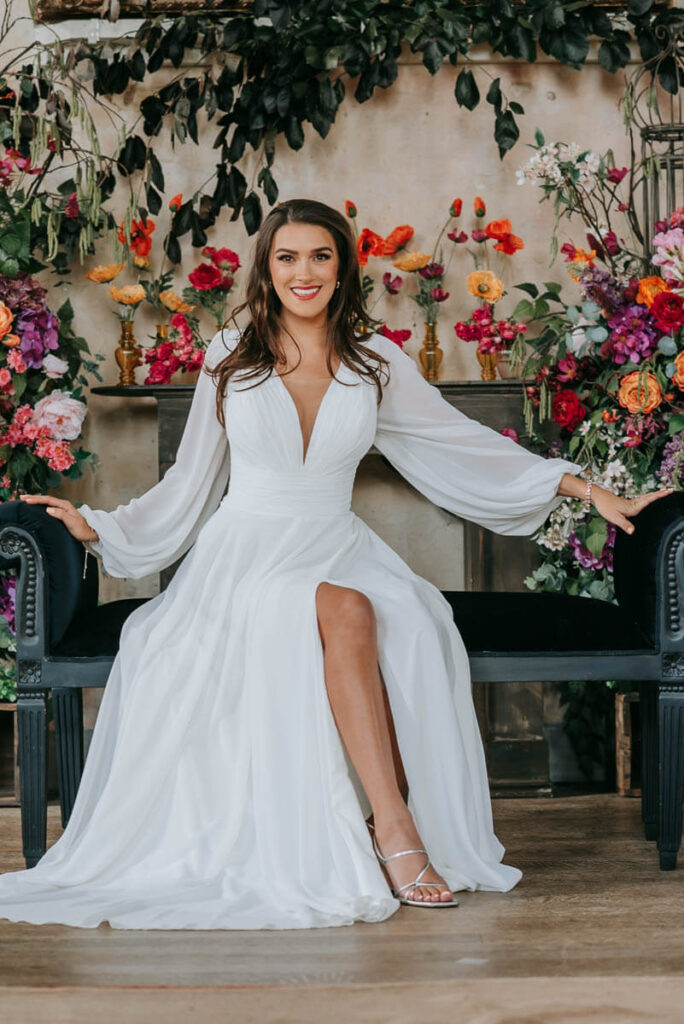 A bride sat in Great Hall of the Bilsington Priory