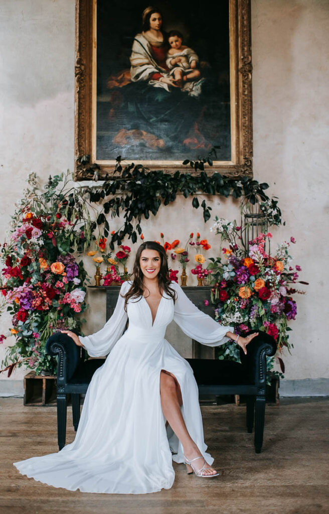 A bride sat in Great Hall of the Bilsington Priory
